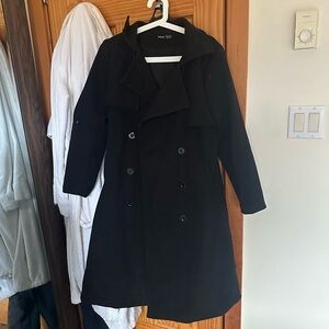 SHEIN Black Double-Breasted Trench Coat